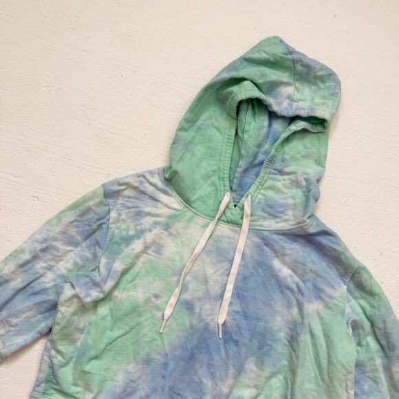 Kualoa Hawaii Blue Green Tie Dye Crop Hoodie Sweatshirt Women’s Medium - Picture 2 of 5